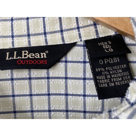 LL Bean Outdoors Textured Long Sleeve Shirt Camping Men’s L Reg Khaki Check - Picture 5 of 16